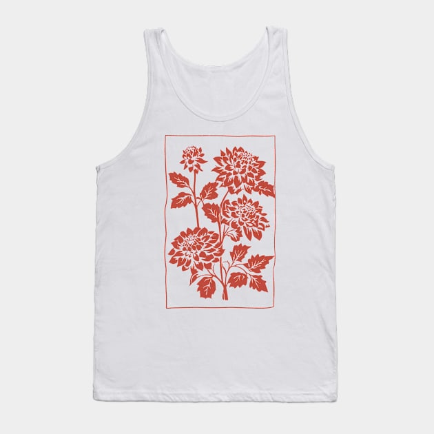 Red Dahlia Flowers Minimalist Block Print Tank Top by craftydesigns